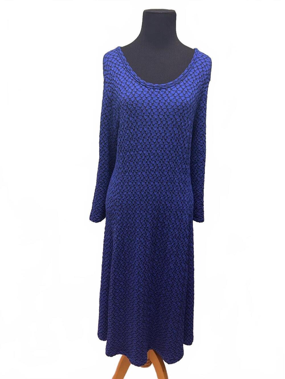 Habitat Blue Black Textured Crinkle Knit Flared Lagenlook Swing Dress Casual XL